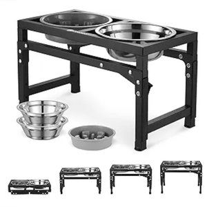 Veehoo Elevated Dog Bowls, Metal Raised Stand w/ Slow Feeder & 2 Stainless Bowls